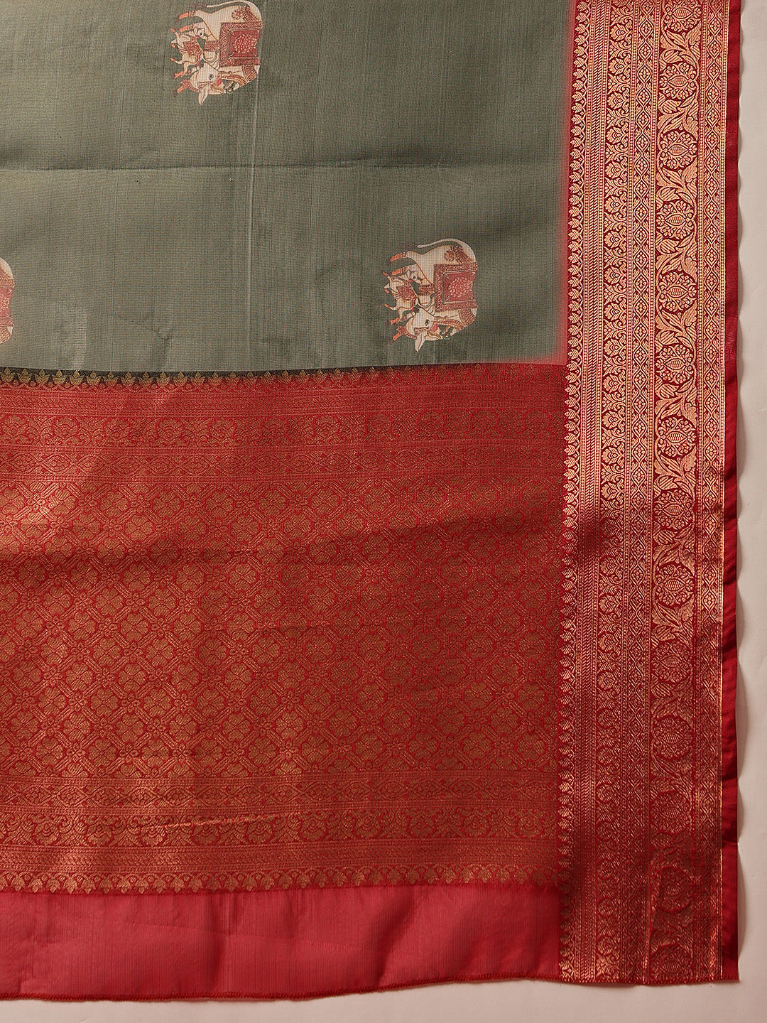 Banarasi Soft Crush Tissue Zari Digital Printed Pichwai Saree With Rich Pallu