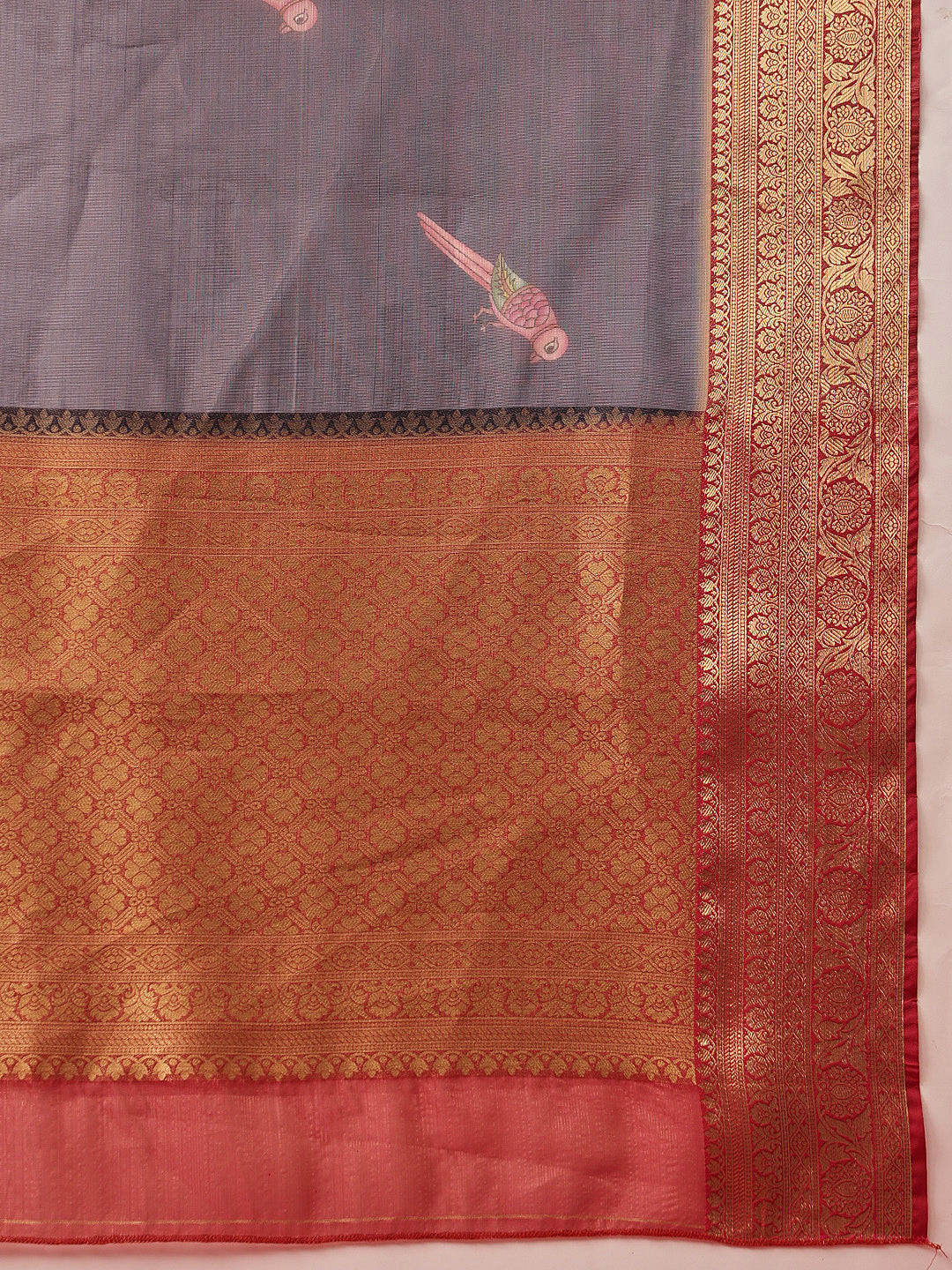 Banarasi Soft Crush Tissue Zari Digital Printed Pichwai Saree With Rich Pallu