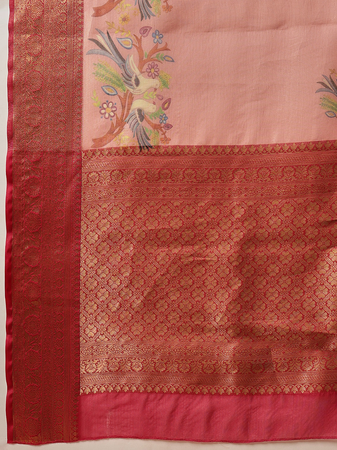 Banarasi Soft Crush Tissue Zari Digital Printed Pichwai Saree With Rich Pallu