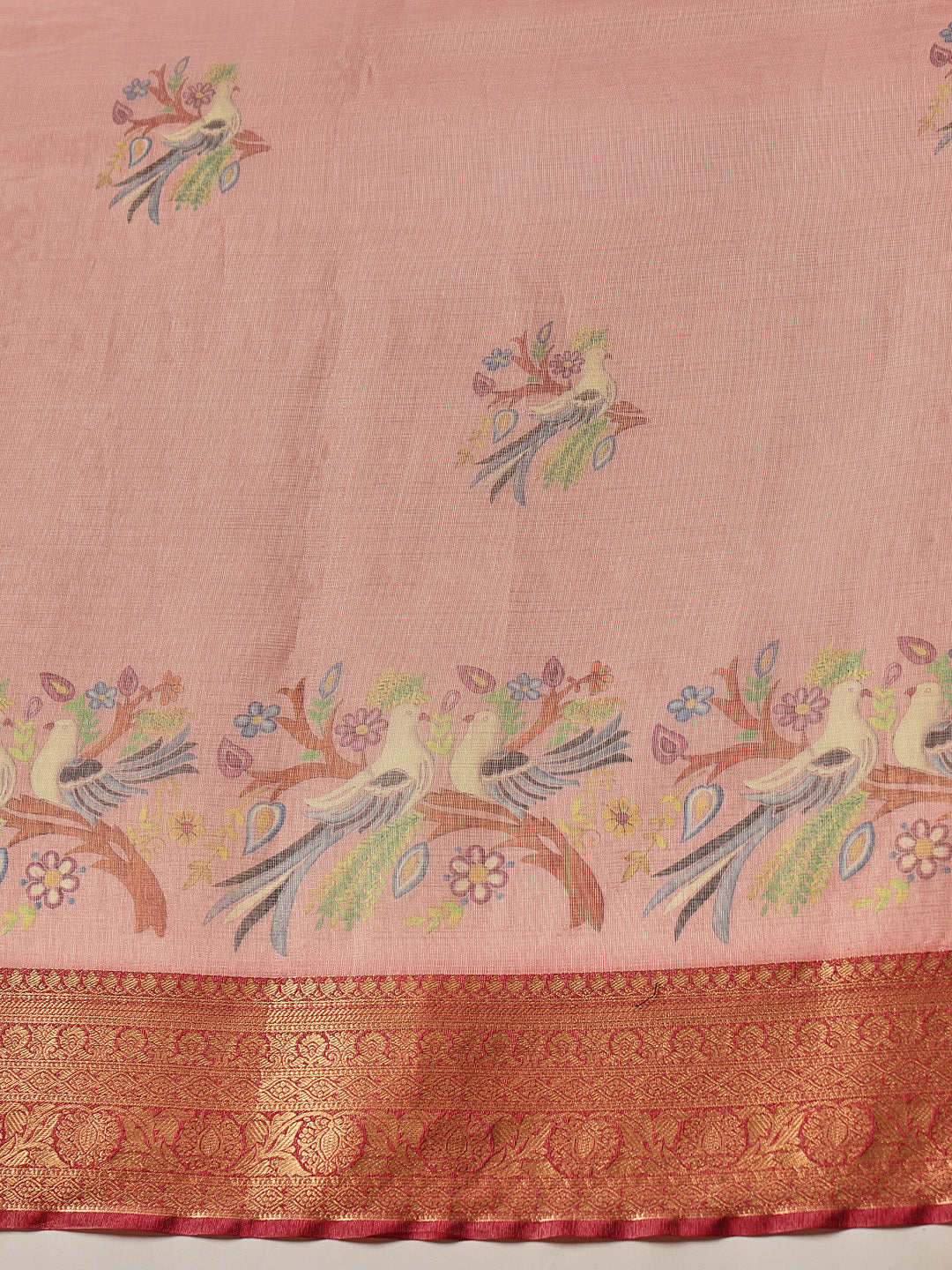 Banarasi Soft Crush Tissue Zari Digital Printed Pichwai Saree With Rich Pallu