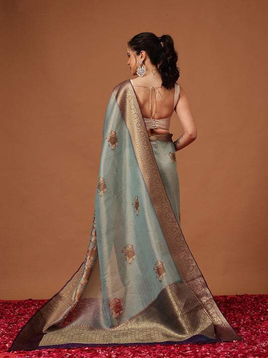 Banarasi Soft Crush Tissue Zari Digital Printed Pichwai Saree With Rich Pallu