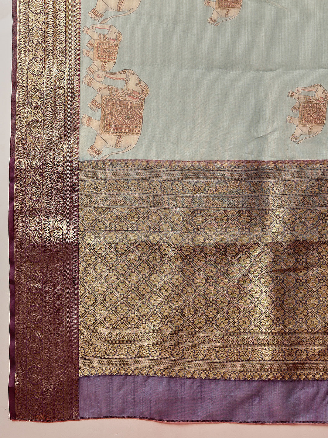 Banarasi Soft Crush Tissue Zari Digital Printed Pichwai Saree With Rich Pallu