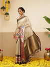 Women's Soft Muga Silk Solid Saree With Printed Border & Unstitched Blouse Piece