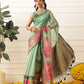 Women's Soft Muga Silk Solid Saree With Printed Border & Unstitched Blouse Piece