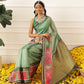 Women's Soft Muga Silk Solid Saree With Printed Border & Unstitched Blouse Piece