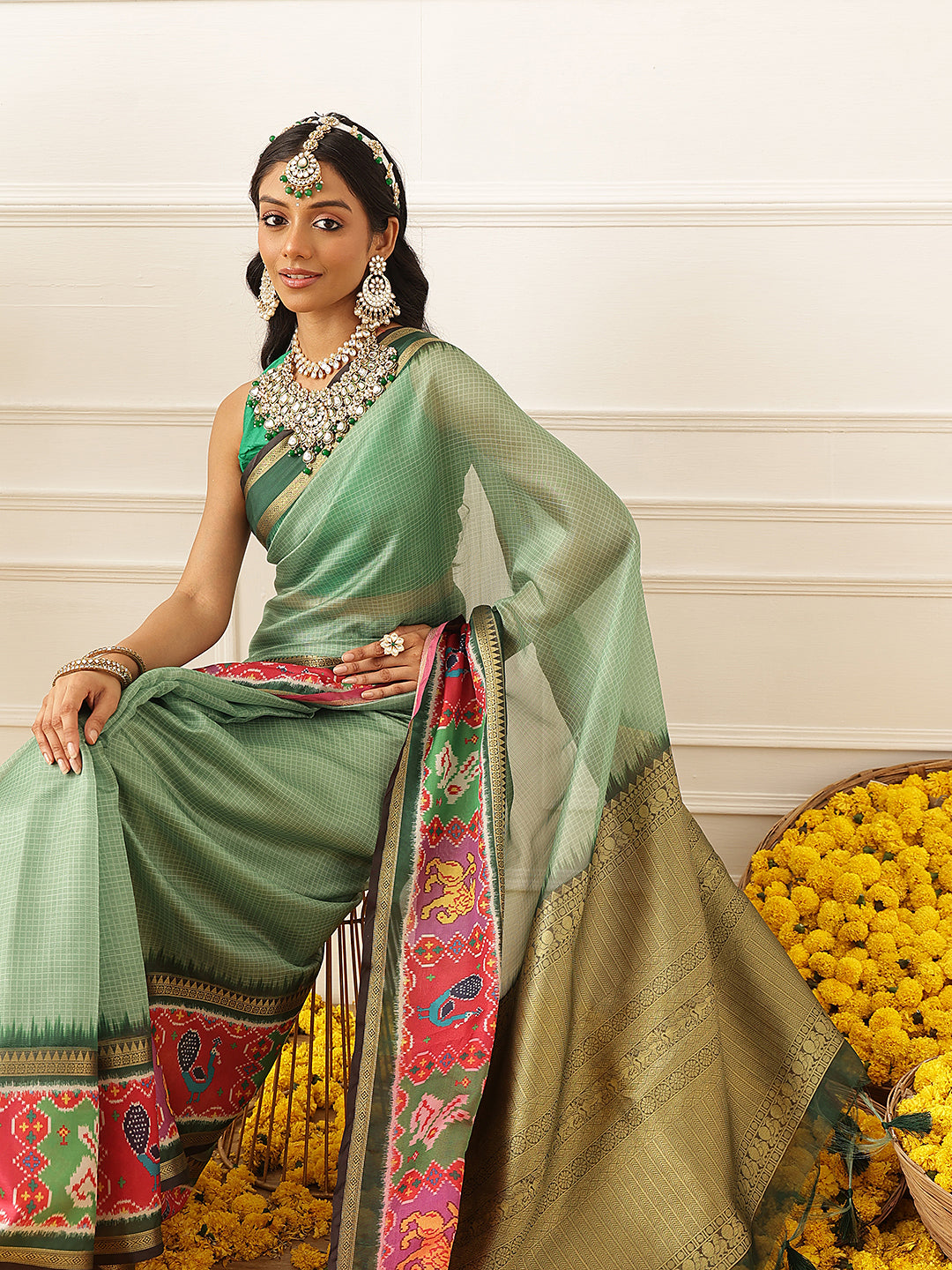 Women's Soft Muga Silk Solid Saree With Printed Border & Unstitched Blouse Piece