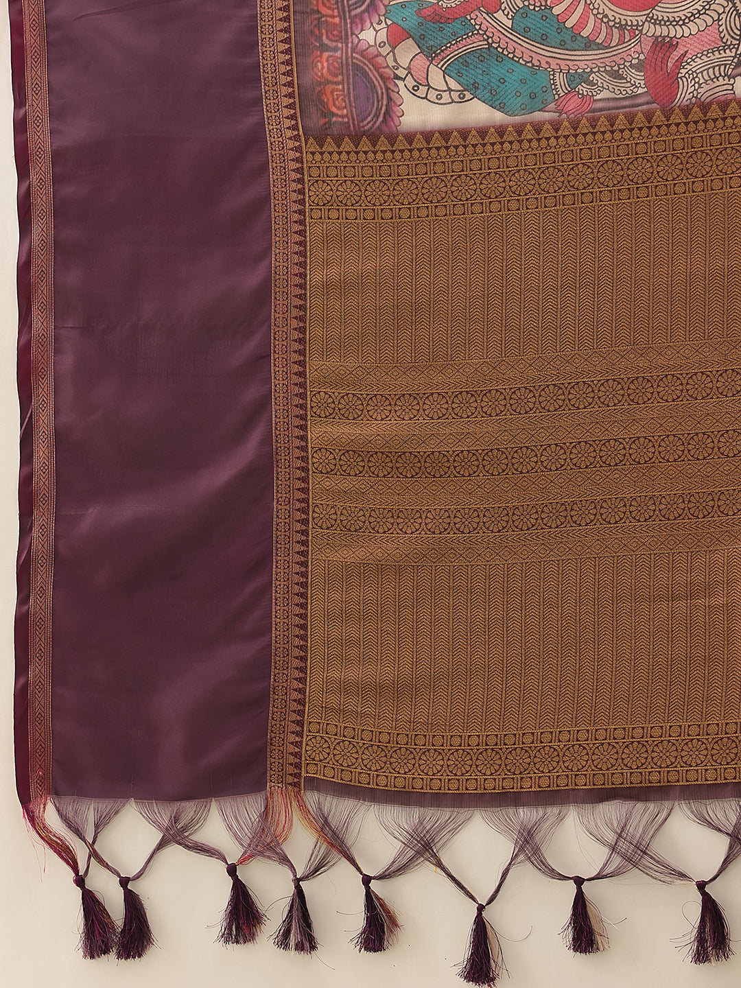 Women's Soft Muga Silk Solid Saree With Printed Border & Unstitched Blouse Piece