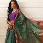 Women's Soft Muga Silk Solid Saree With Printed Border & Unstitched Blouse Piece