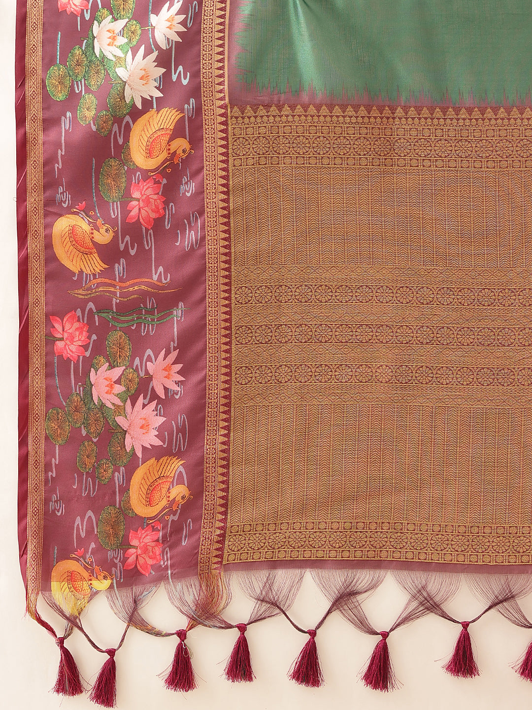 Women's Soft Muga Silk Solid Saree With Printed Border & Unstitched Blouse Piece