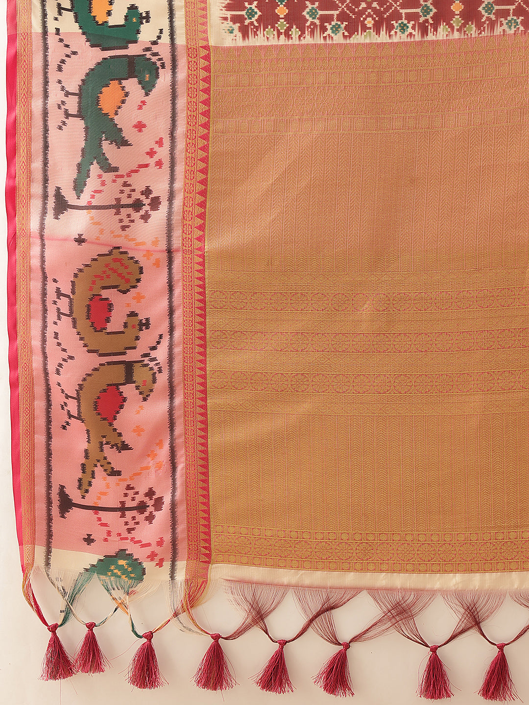 Women's Soft Muga Silk Solid Saree With Printed Border & Unstitched Blouse Piece