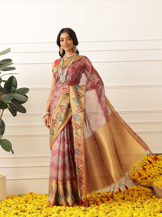 Women's Soft Muga Silk Solid Saree With Printed Border & Unstitched Blouse Piece
