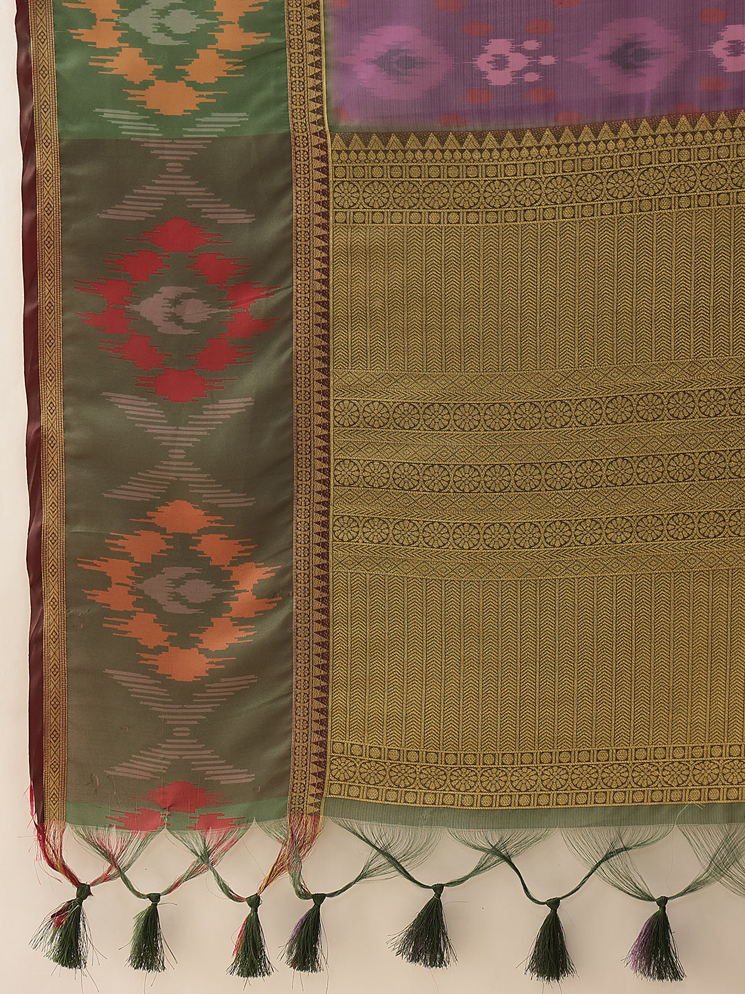 Women's Soft Muga Silk Solid Saree With Printed Border & Unstitched Blouse Piece