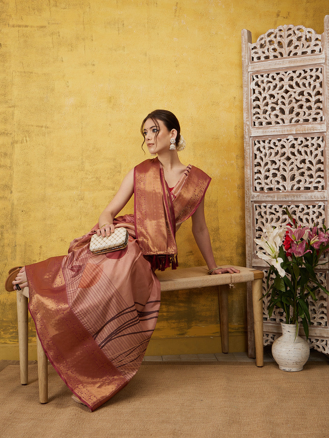 Tusser Soft Silk Digital Print Zari Woven Saree