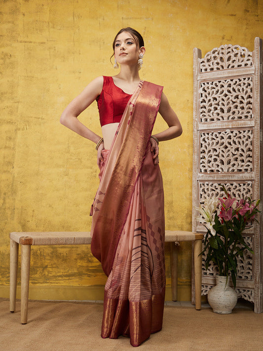Tusser Soft Silk Digital Print Zari Woven Saree