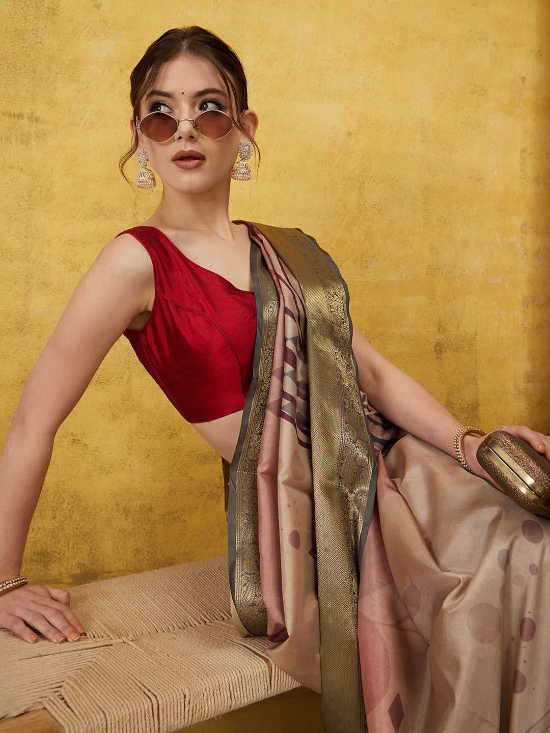 Tusser Soft Silk Digital Print Zari Woven Saree