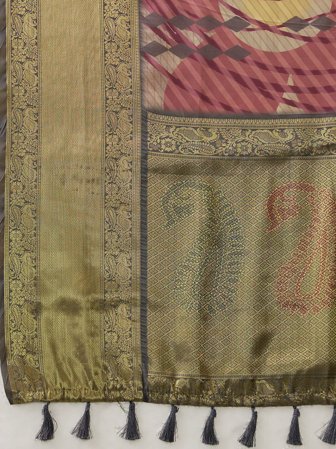 Tusser Soft Silk Digital Print Zari Woven Saree