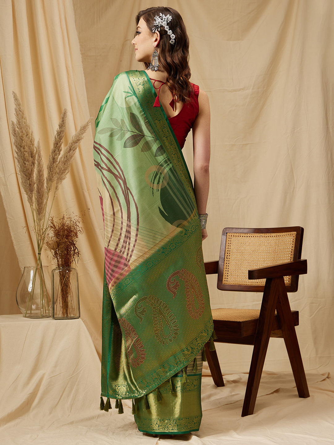 Tusser Soft Silk Digital Print Zari Woven Saree