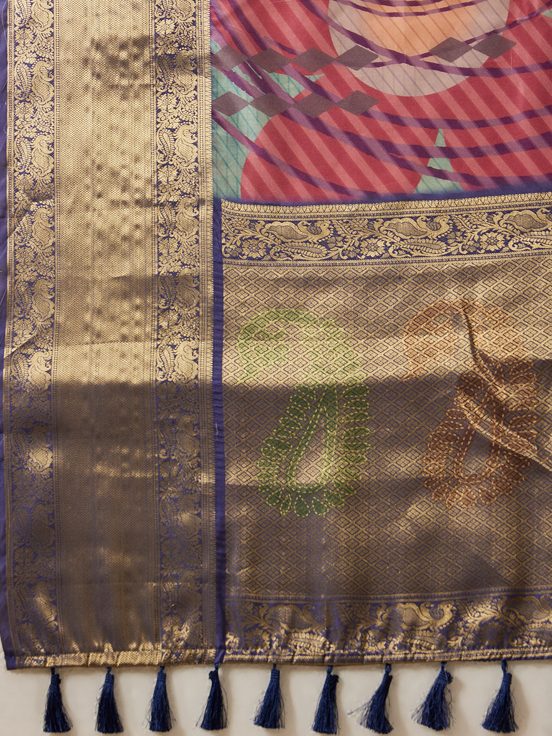 Tusser Soft Silk Digital Print Zari Woven Saree