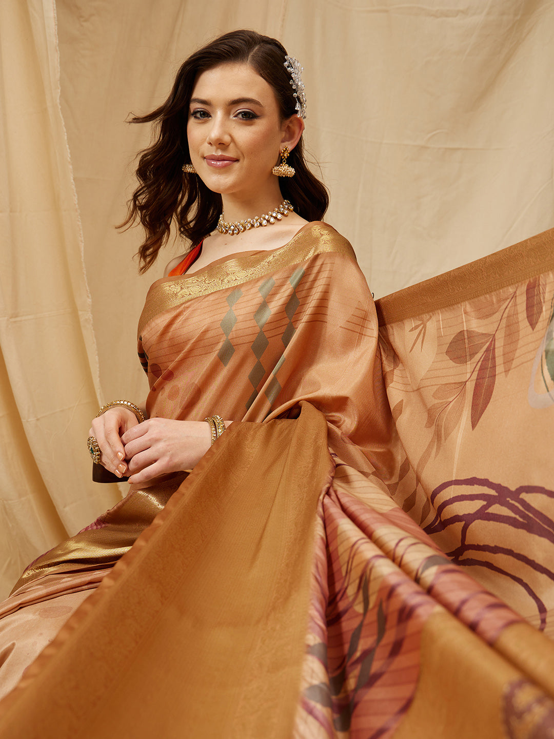 Tusser Soft Silk Digital Print Zari Woven Saree