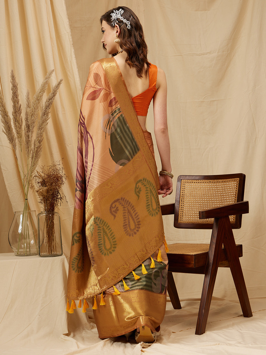 Tusser Soft Silk Digital Print Zari Woven Saree