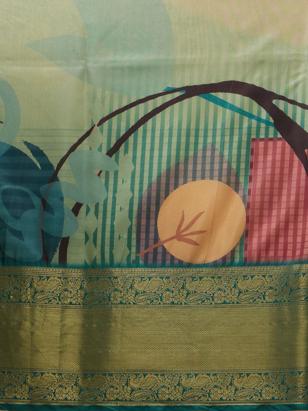 Tusser Soft Silk Digital Print Zari Woven Saree