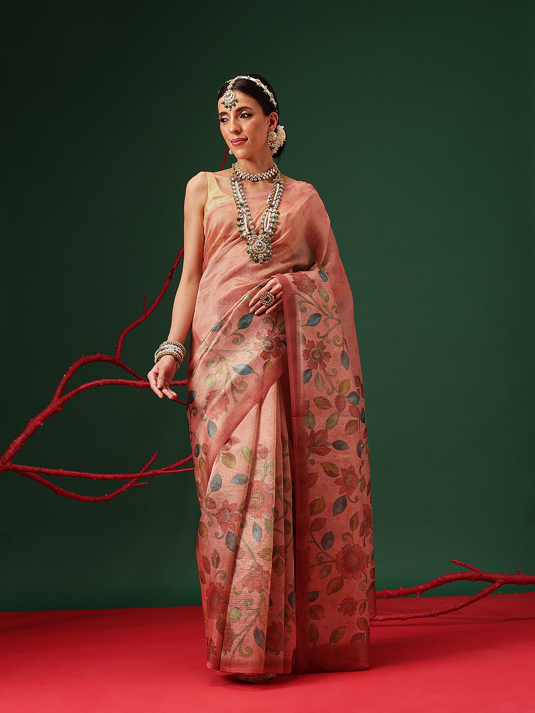 Lightweight Crush Tissue Saree with Matte Glow