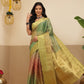 Warli Printed Crush Tissue Silk Saree With Small Border & Unstitched Blouse Piece