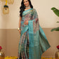 Warli Printed Crush Tissue Silk Saree With Small Border & Unstitched Blouse Piece