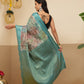 Warli Printed Crush Tissue Silk Saree With Small Border & Unstitched Blouse Piece