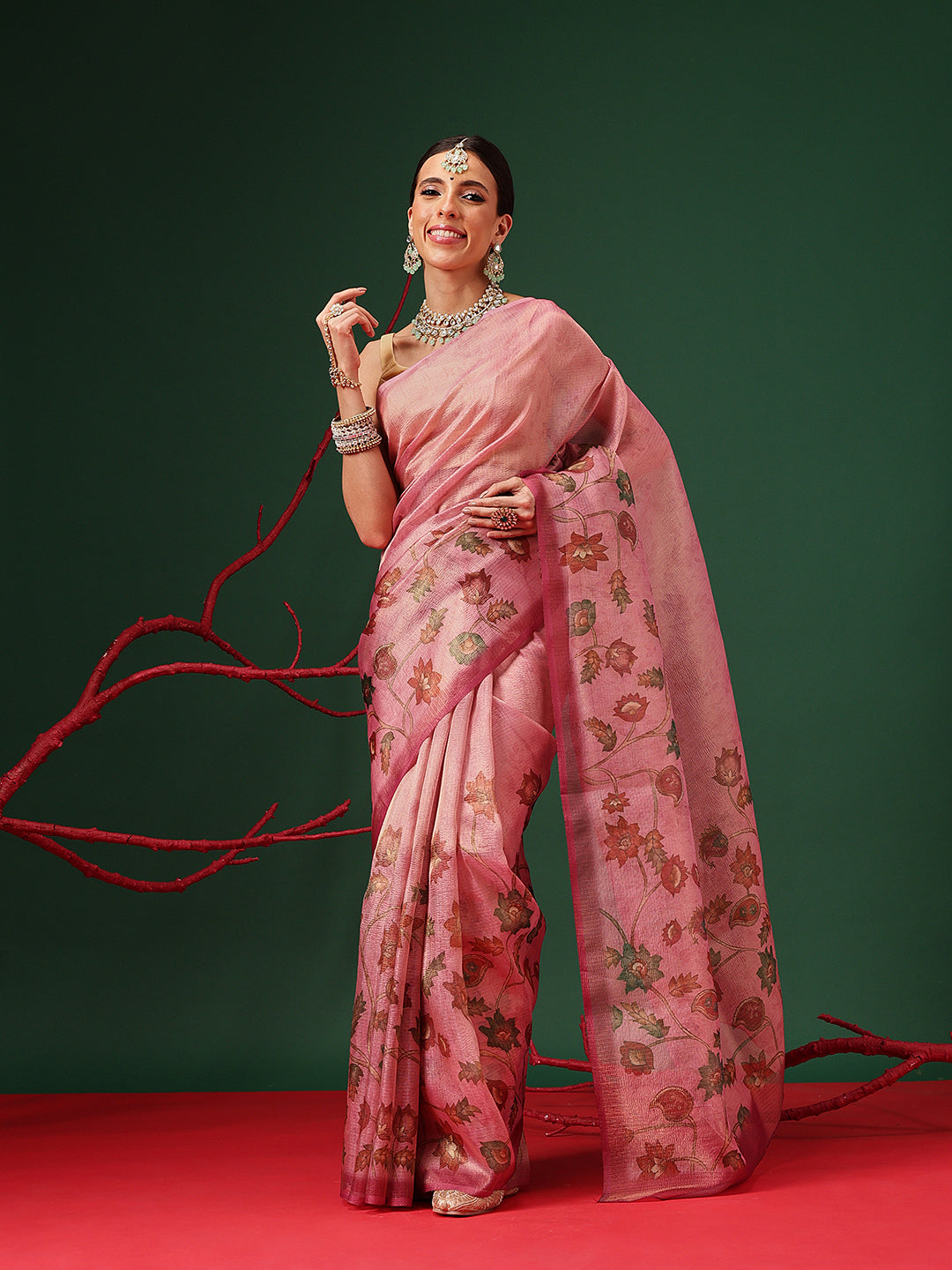 Textured Crush Tissue Saree in Earthy Palette