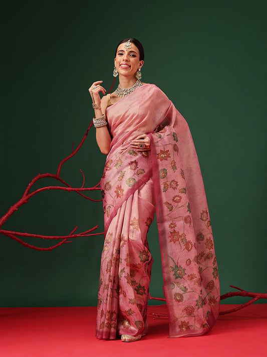 Textured Crush Tissue Saree in Earthy Palette