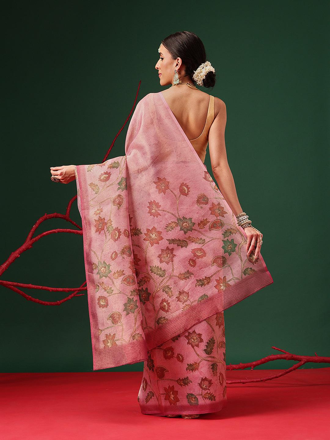 Textured Crush Tissue Saree in Earthy Palette