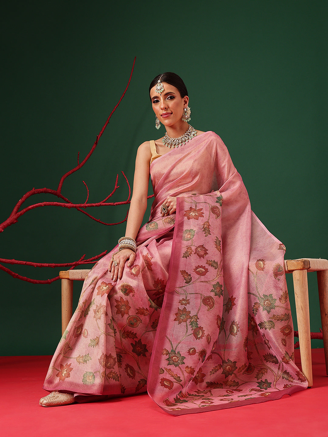 Textured Crush Tissue Saree in Earthy Palette