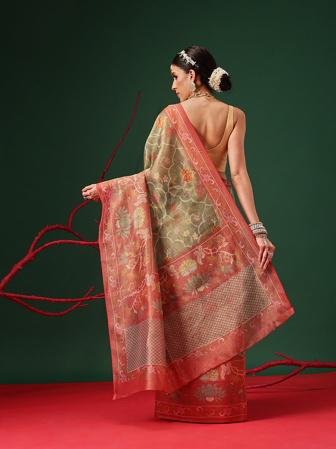 Natural Tone Crush Tissue Saree with Minimal Border
