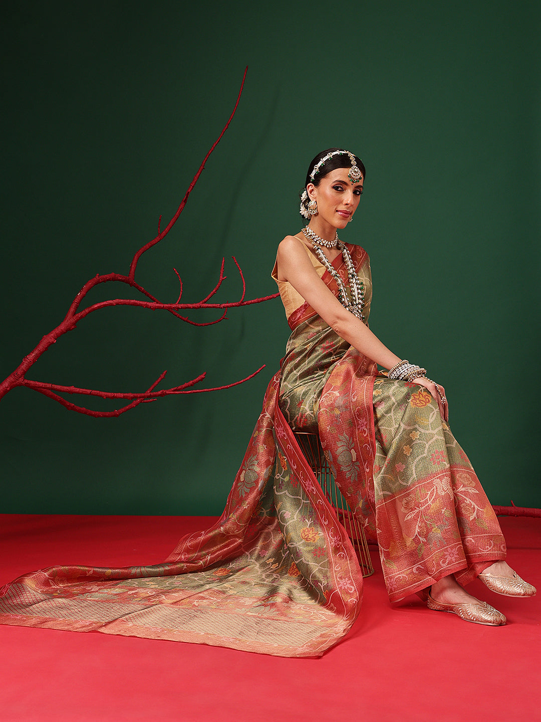 Natural Tone Crush Tissue Saree with Minimal Border