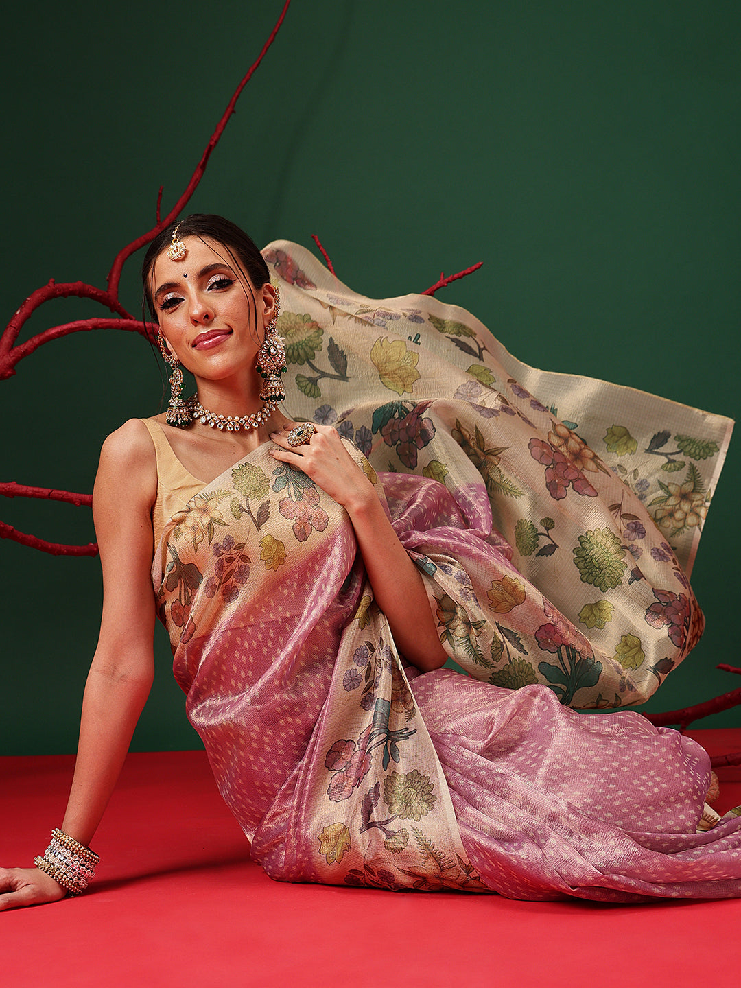 Lightweight Crush Tissue Saree with Matte Glow