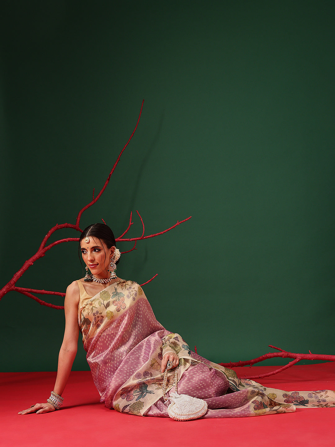 Lightweight Crush Tissue Saree with Matte Glow