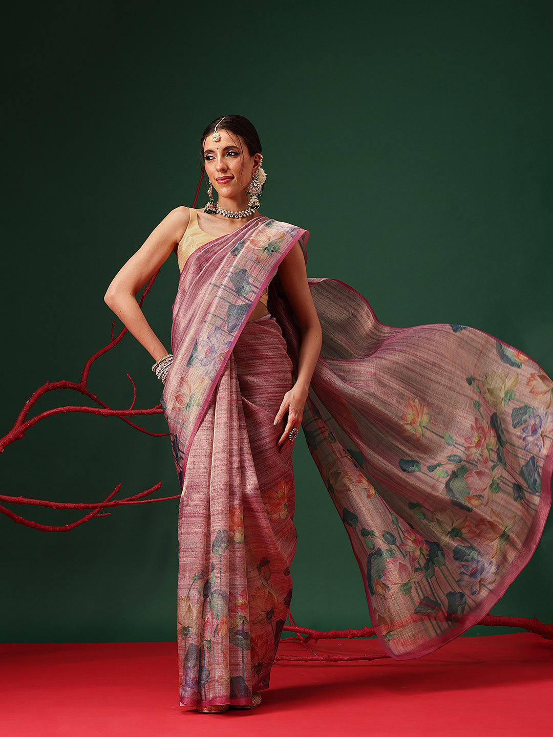 Natural Tone Crush Tissue Saree with Minimal Border