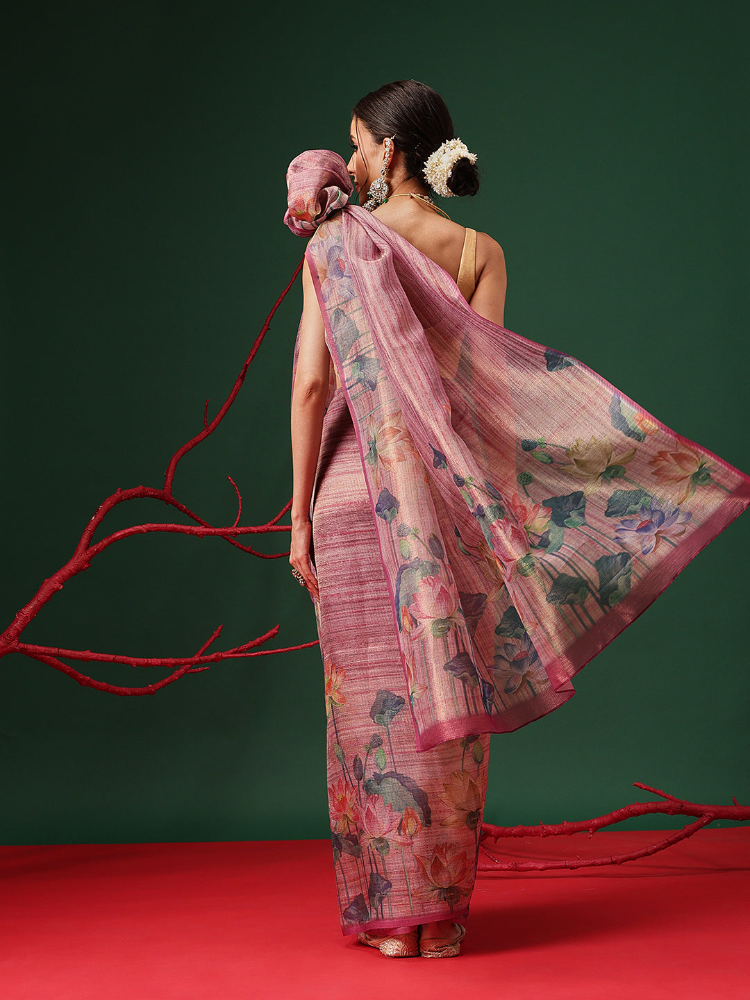 Natural Tone Crush Tissue Saree with Minimal Border