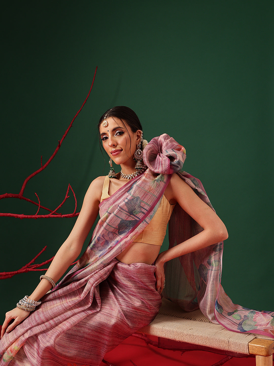 Natural Tone Crush Tissue Saree with Minimal Border