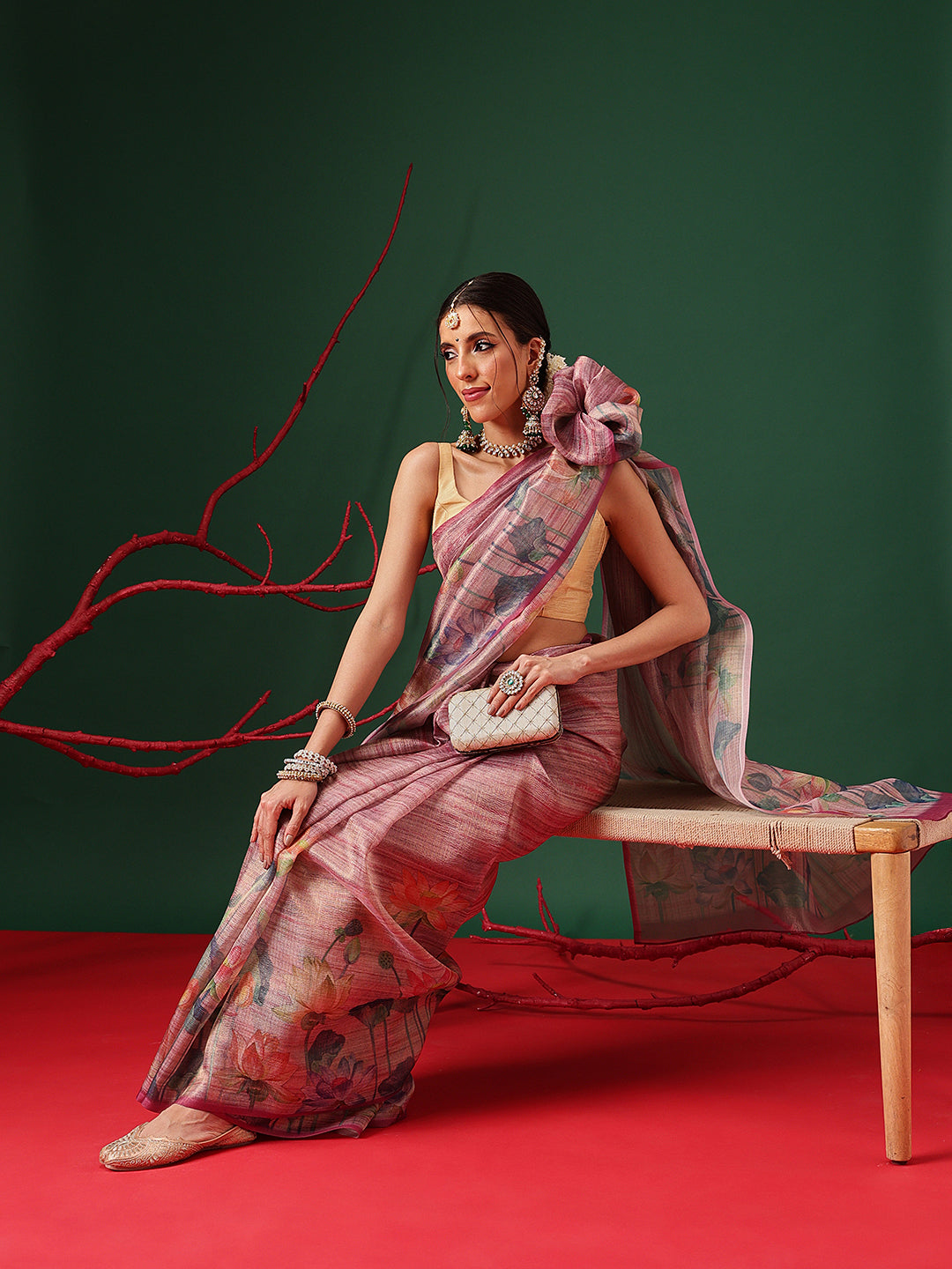 Natural Tone Crush Tissue Saree with Minimal Border