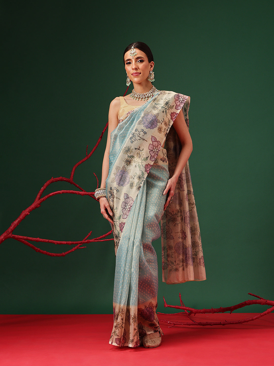 Lightweight Crush Tissue Saree with Matte Glow