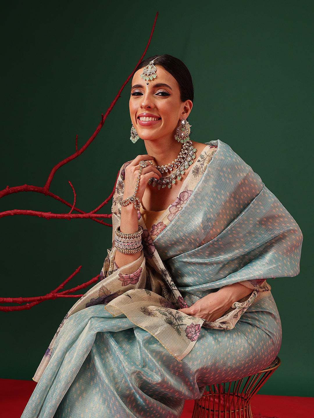 Lightweight Crush Tissue Saree with Matte Glow