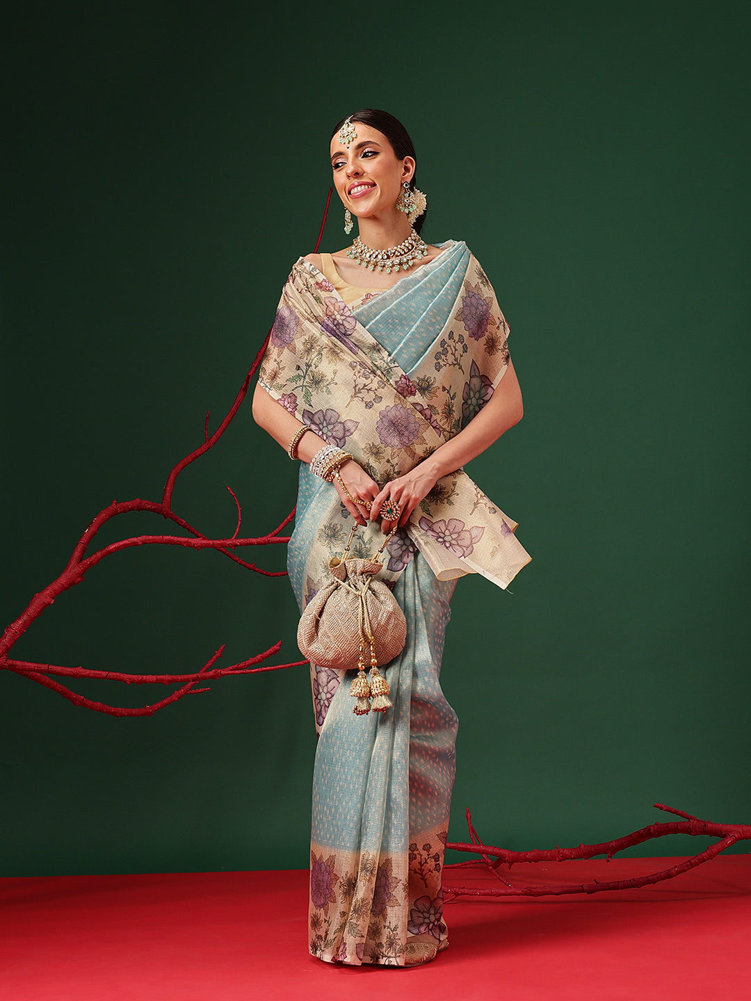 Lightweight Crush Tissue Saree with Matte Glow