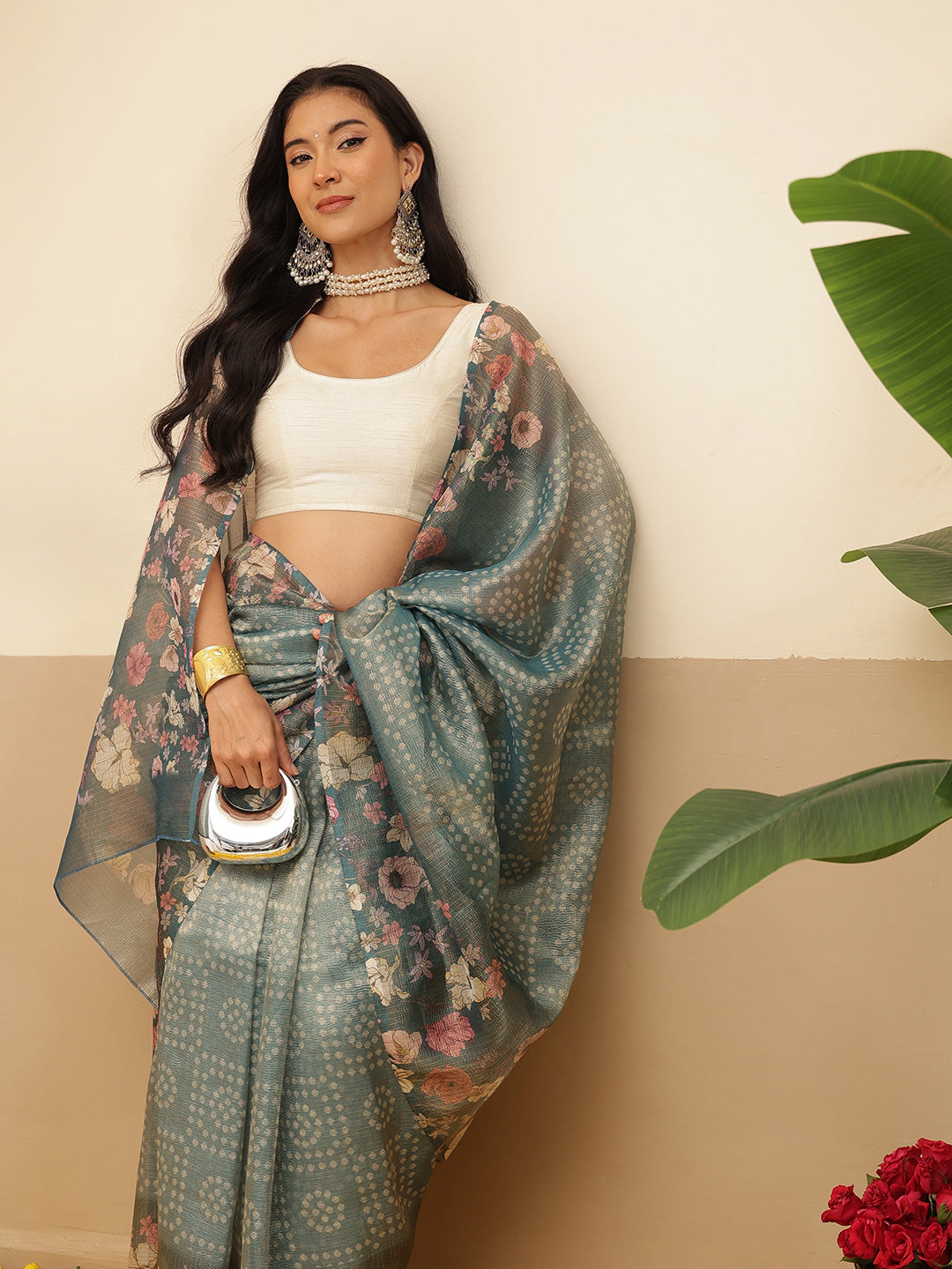 Digital Printed Lightweigth Crush Tissue Silk Saree With Unstitched Blouse Piece