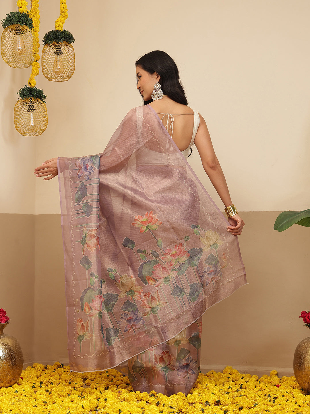 Digital Printed Lightweigth Crush Tissue Silk Saree With Unstitched Blouse Piece