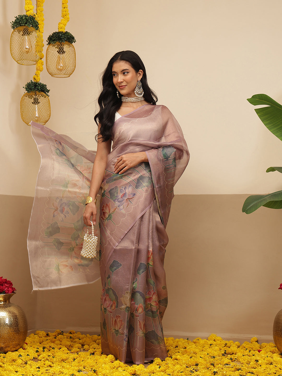 Digital Printed Lightweigth Crush Tissue Silk Saree With Unstitched Blouse Piece