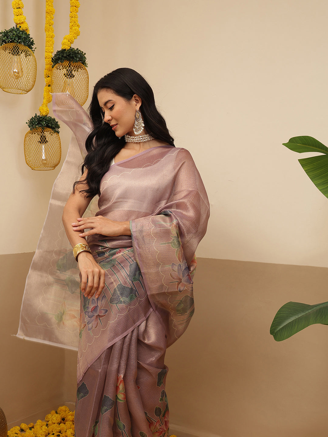 Digital Printed Lightweigth Crush Tissue Silk Saree With Unstitched Blouse Piece