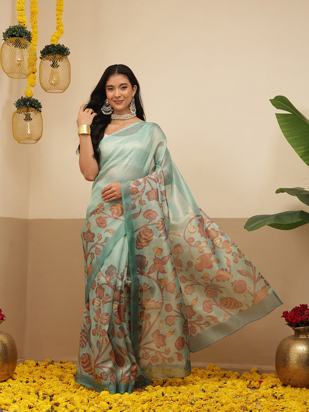 Digital Printed Lightweigth Crush Tissue Silk Saree With Unstitched Blouse Piece