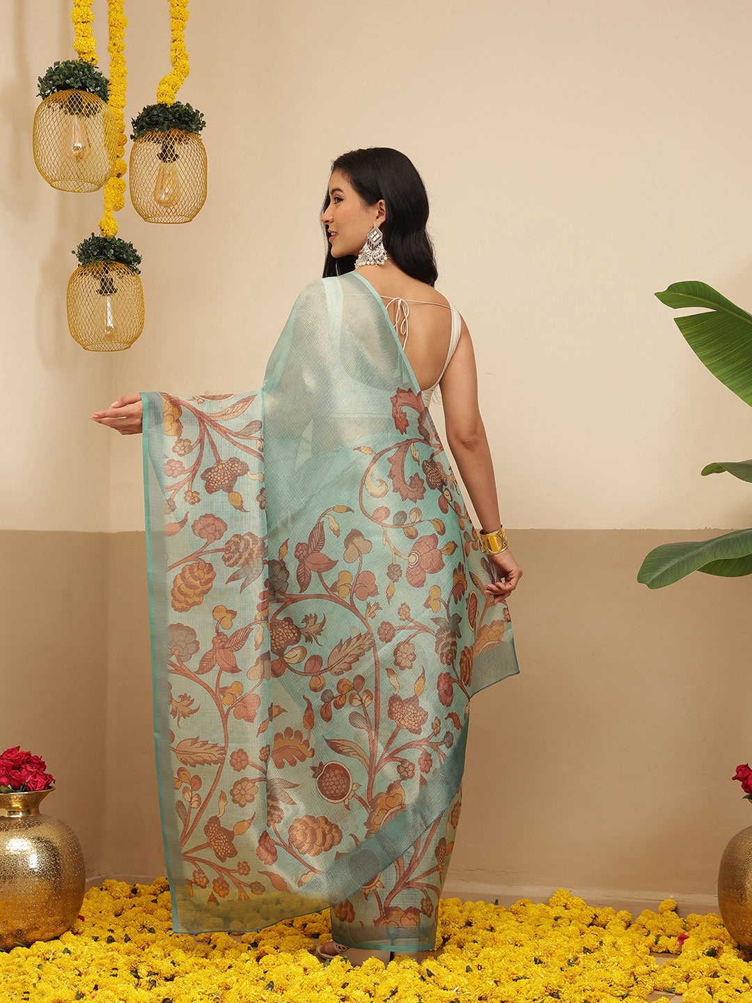 Digital Printed Lightweigth Crush Tissue Silk Saree With Unstitched Blouse Piece